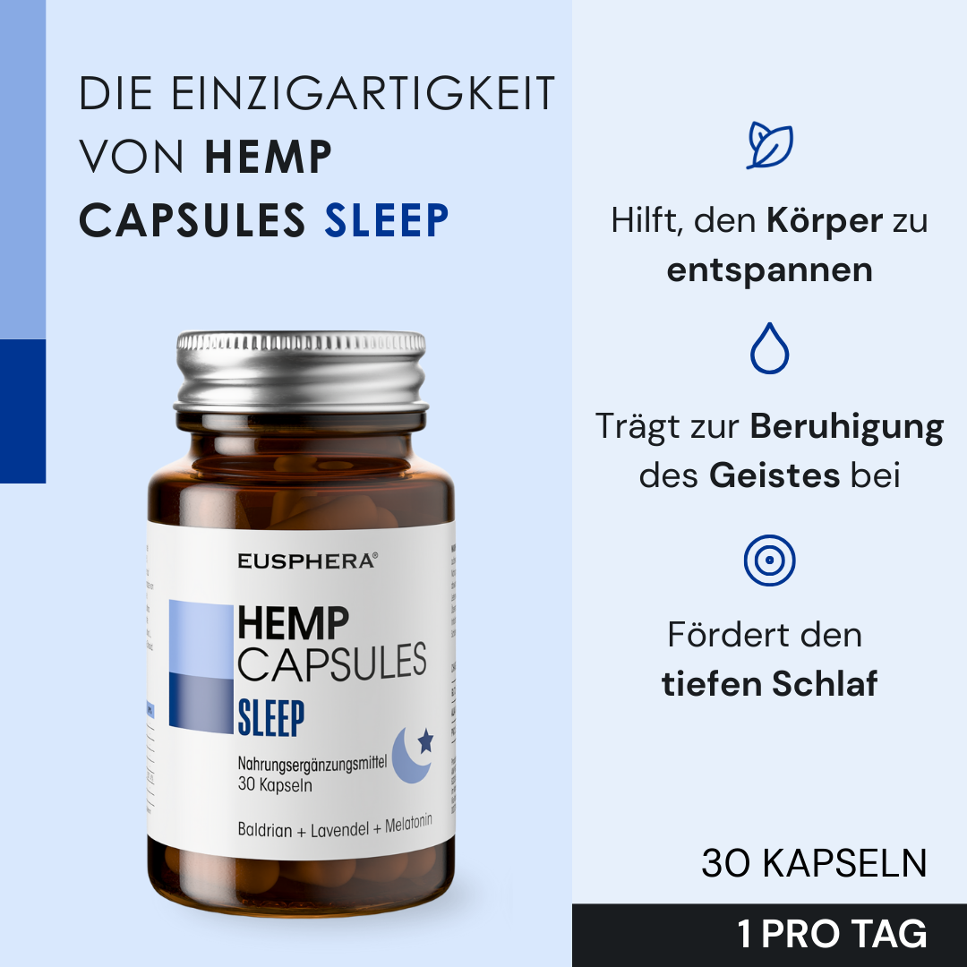 EU4SLEEP - Natürliches Schlafpräparat mit GABA, Baldrian und Vitamin B6 - 20 Kapseln