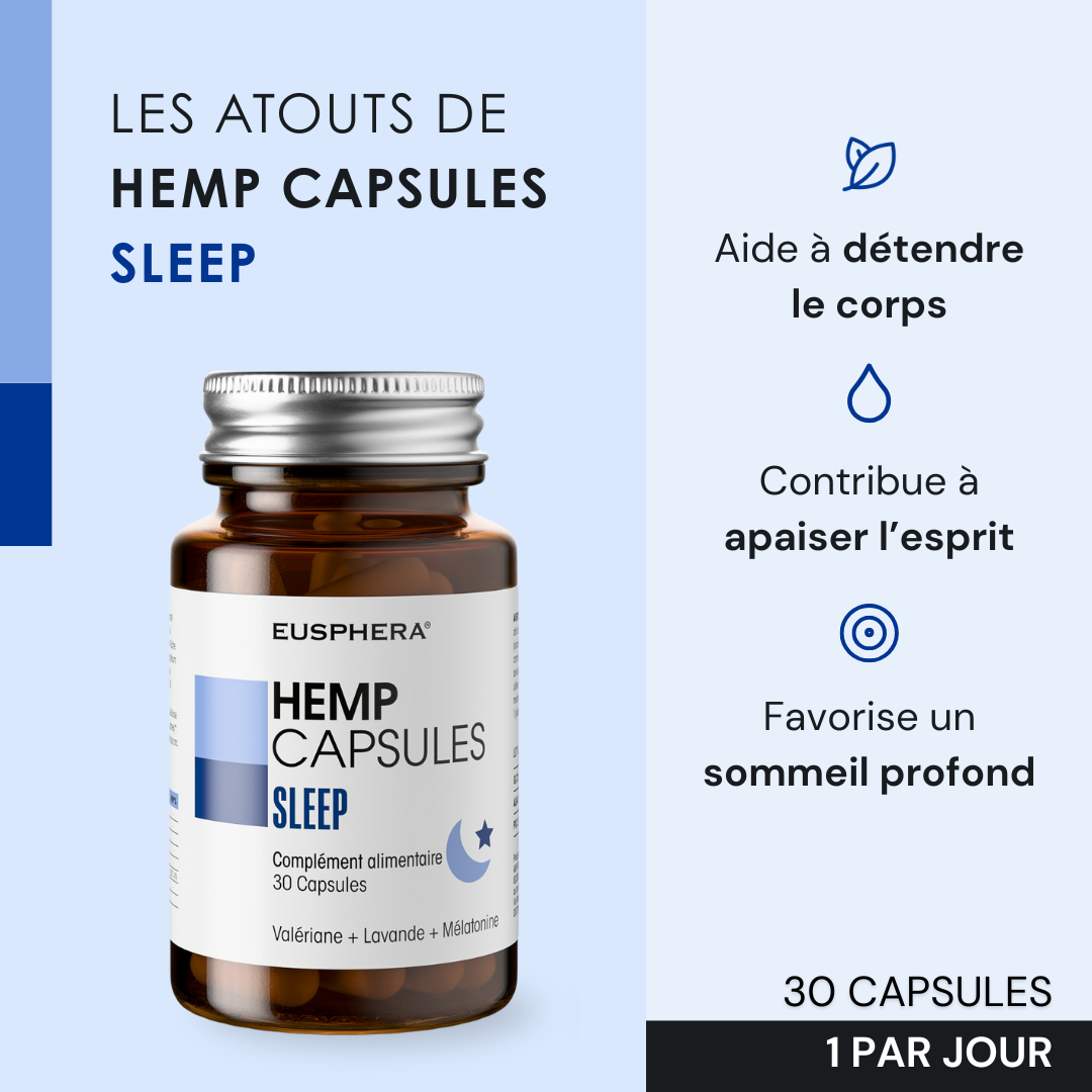 CAPSULES EU4SLEEP - Supplément naturel de sommeil avec GABA, Valériane et Vitamine B6 - 20 cps