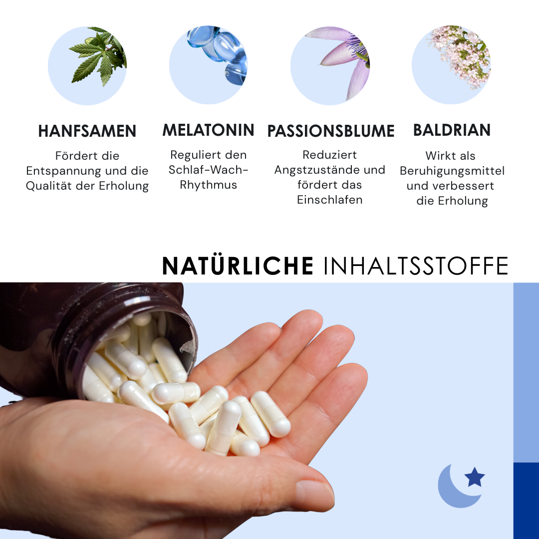 EU4SLEEP - Natürliches Schlafpräparat mit GABA, Baldrian und Vitamin B6 - 20 Kapseln