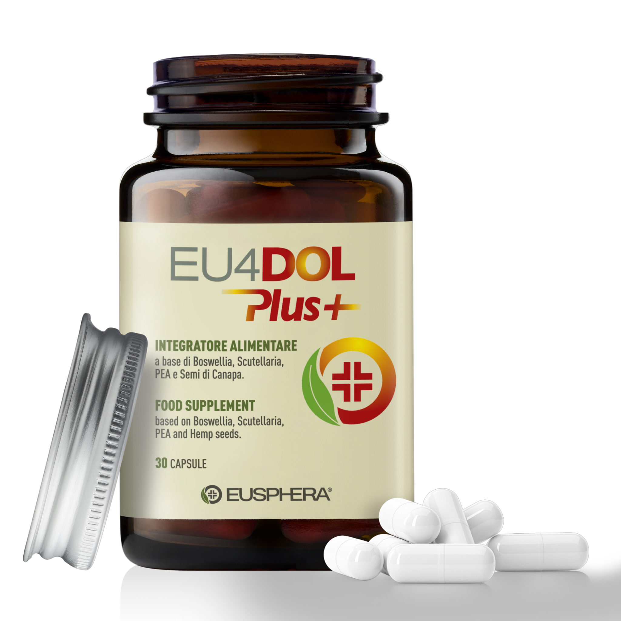 EU4DOL PLUS - Suplemento natural para huesos y articulaciones con Boswellia serrata y PEA - 30 cps